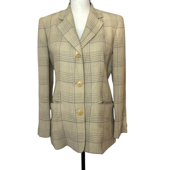 Emanuel Ungaro Wool Blazer Women's Size 2/36 3 Button Plaid Print Shoulder Pads - Picture 1 of 6